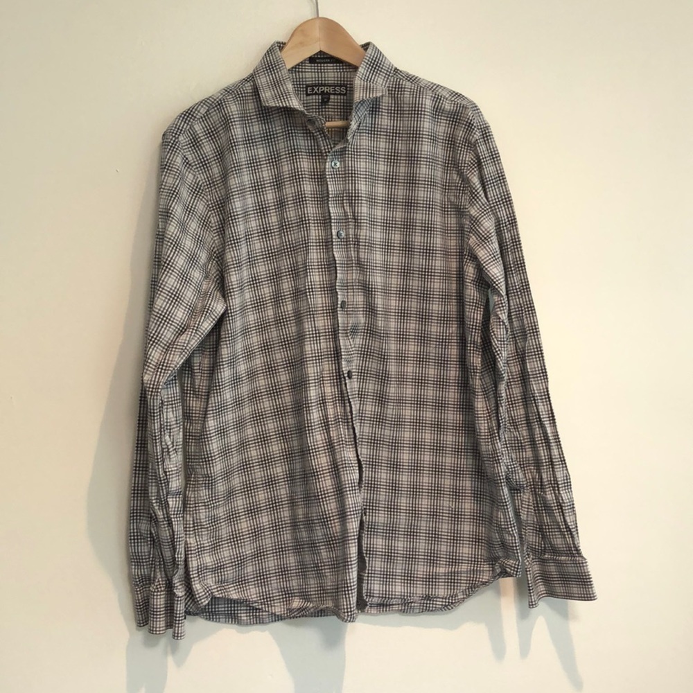 Express modern fit men’s button don black and white plaid size XL